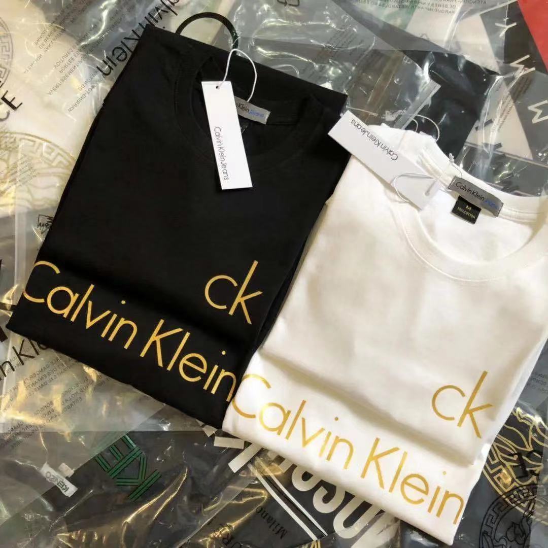 2021夏季新款印花簡約歐美CK圓領純棉T恤男女寬松韓版親子裝潮