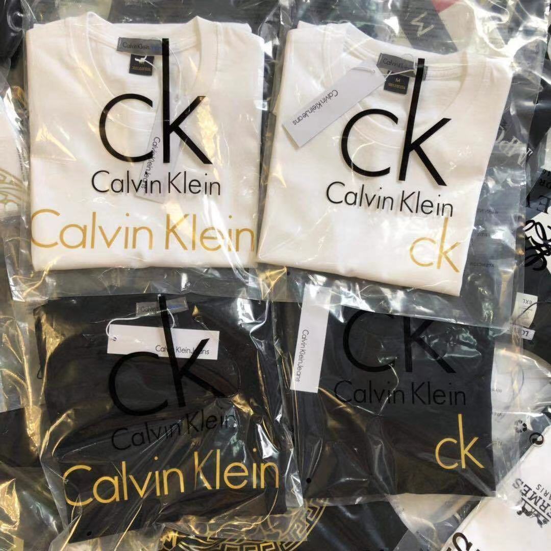 2021夏季新款印花簡約歐美CK圓領純棉T恤男女寬松韓版親子裝潮