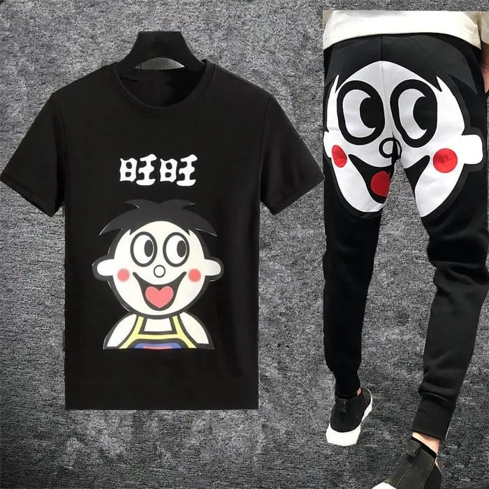 短袖套裝旺仔牛奶ins超火旺旺褲子潮牌T恤男女情侶裝
