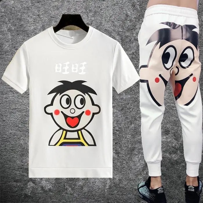 短袖套裝旺仔牛奶ins超火旺旺褲子潮牌T恤男女情侶裝