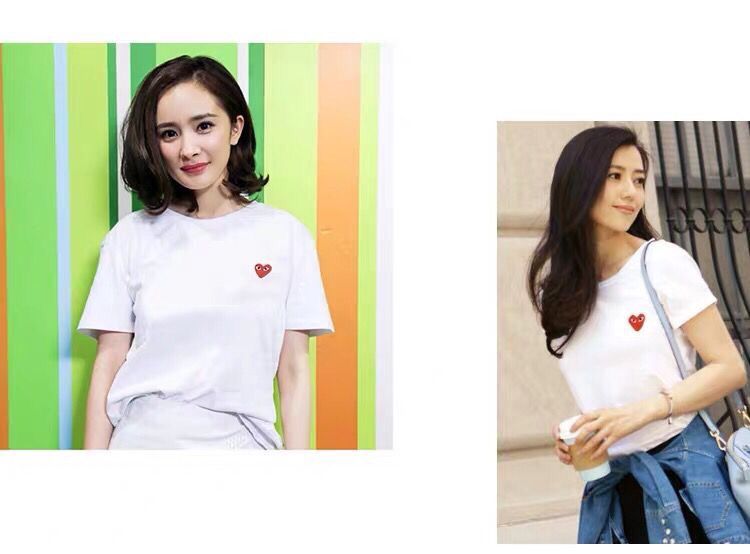 川久保玲play潮牌情侶裝親子裝T恤女明星同款愛心刺繡純棉短袖