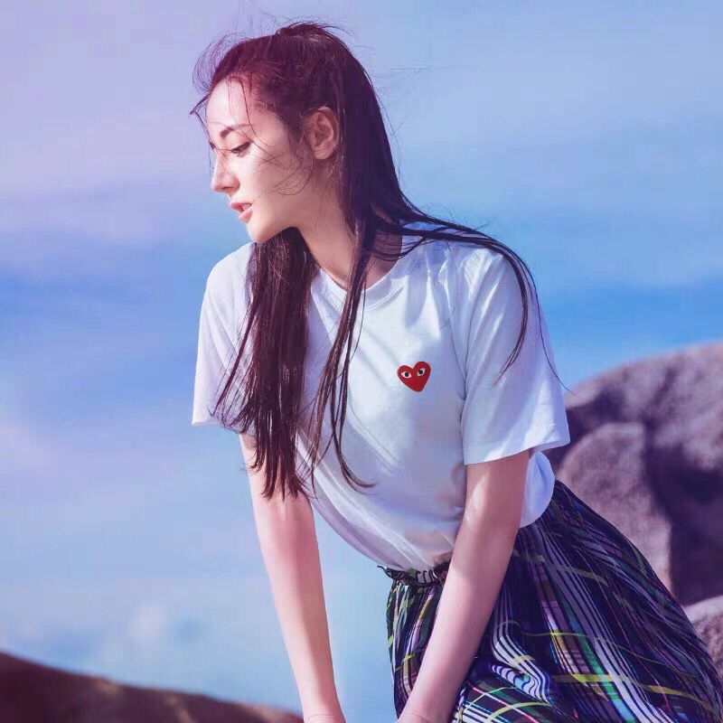 川久保玲play潮牌情侶裝親子裝T恤女明星同款愛心刺繡純棉短袖